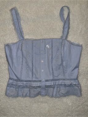 Aéropostale Blue Lace Trim Embroidered Peplum Cami Top Size Large